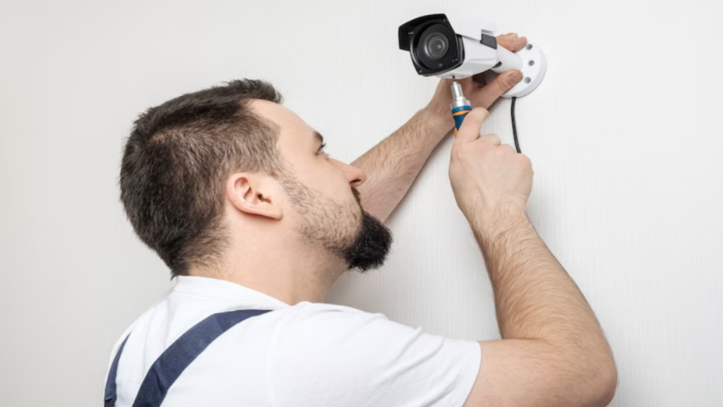 Technician Installing a Smart Camera