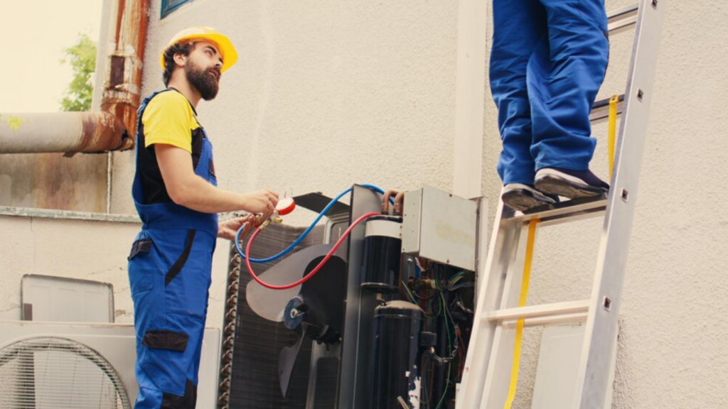 Two Technicians Fixing an HVAC System