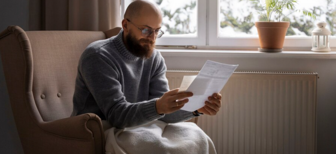 Man Looking at Bills with New Furnace Costs