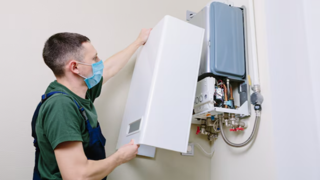 Technician Working on a Tankless Water Heater