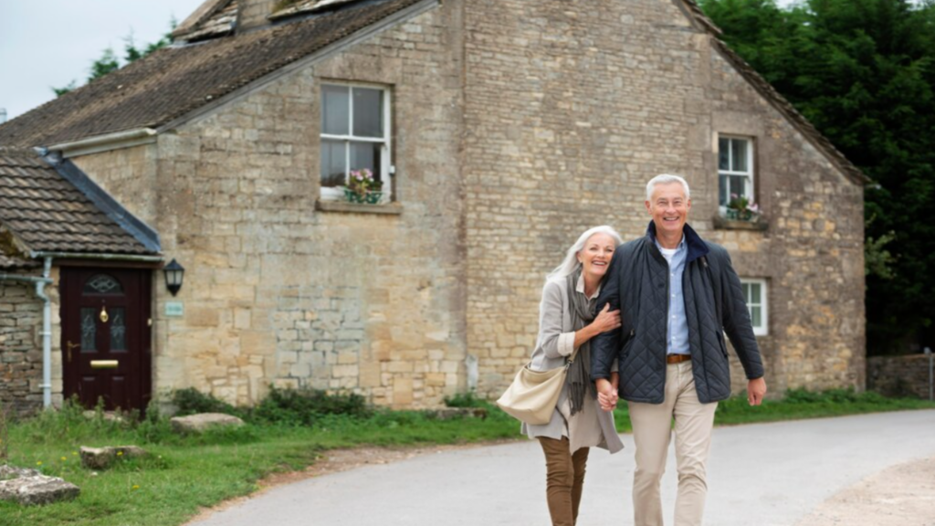 Couple in Front of an Older Home with a Heat Pump