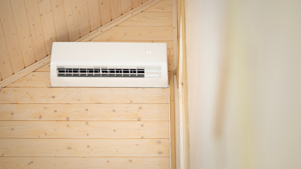 Ductless Air Conditioner on a Wood Wall