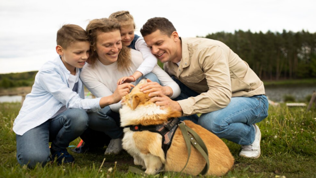 Family Outside with their Dog